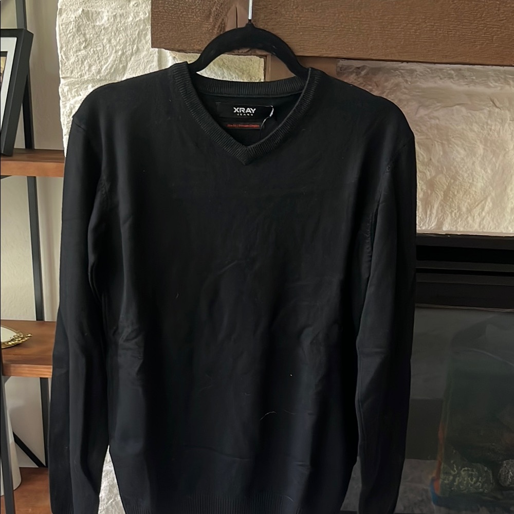 X-Ray Men's Classic Black V-Neck Sweater BNWT STRETCH